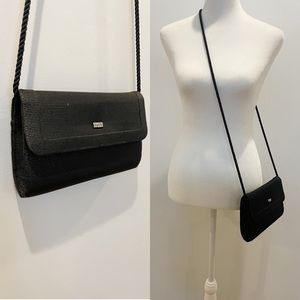 Vintage 80s Whiting & Davis Black Crepe Crossbody w/ Metallic Shimmer